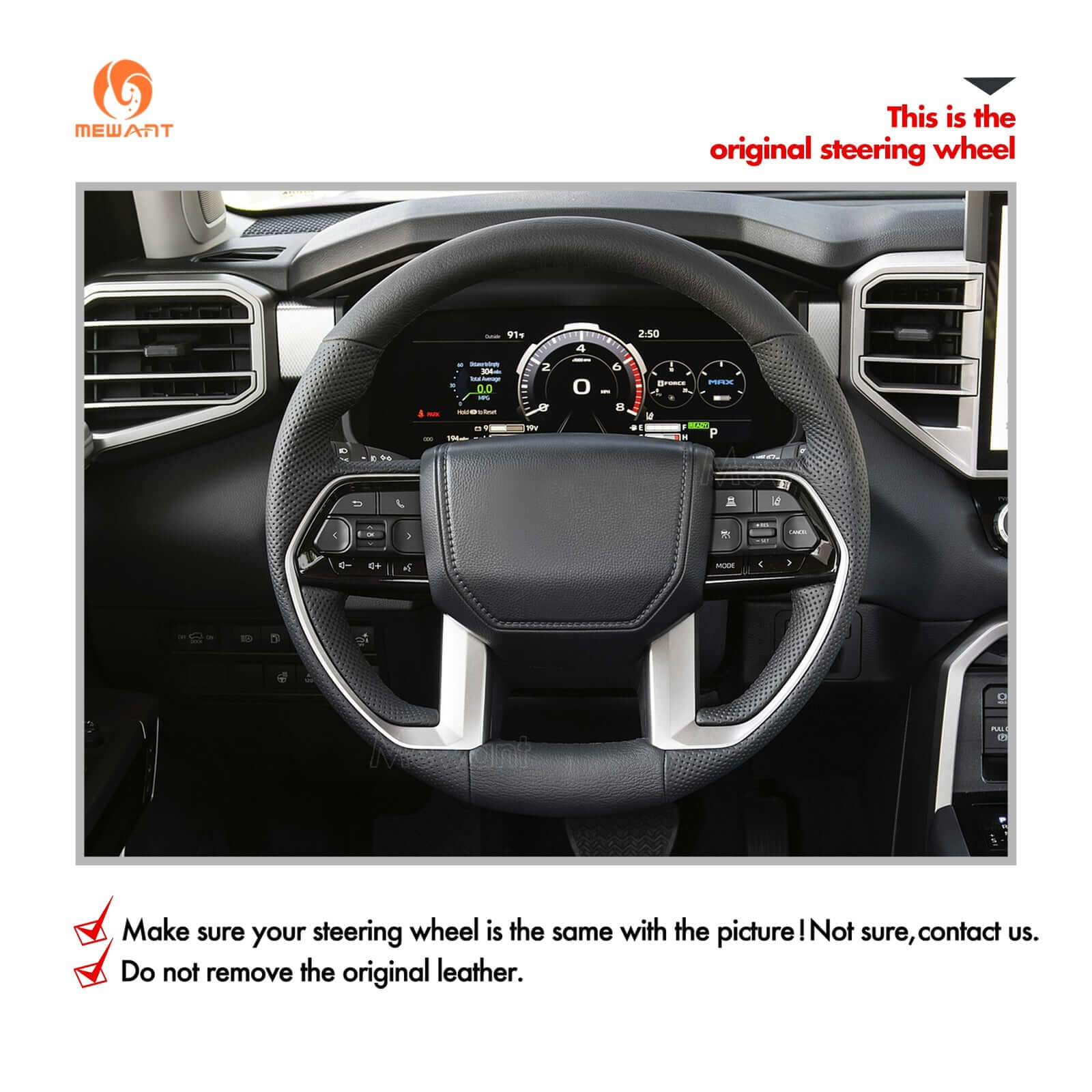 MEWANT Car Steering Wheel Cover for Toyota Tacoma Tundra Sequoia - Alcantara, Leather, Carbon Fiber, Easy Install, Non - Slip, Best Steering Wheel Cover