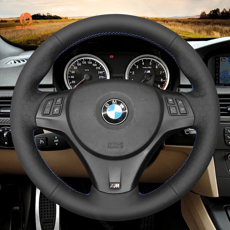 MEWANT Carbon Fiber Alcantara Car Steering Wheel Cover for BMW M Sport M3 E90 E91 E92 E93 / E87 E81 E82 E88 / X1 E84 / M3 E90 E92 E93 - Alcantara, Leather, Carbon Fiber, Easy Install, Non - Slip, Best Steering Wheel Cover