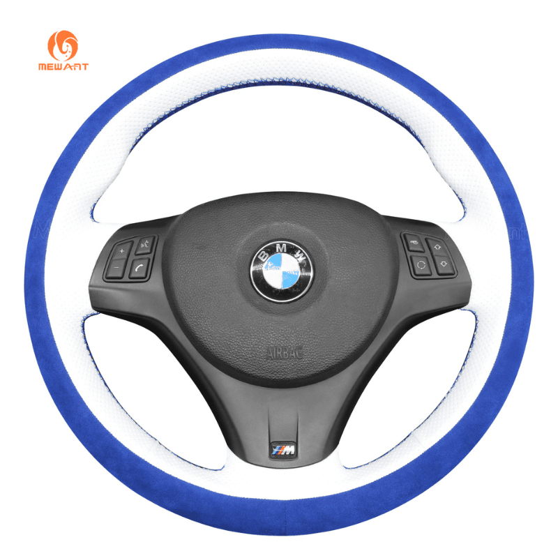 MEWANT Carbon Fiber Alcantara Car Steering Wheel Cover for BMW M Sport M3 E90 E91 E92 E93 / E87 E81 E82 E88 / X1 E84 / M3 E90 E92 E93 - Alcantara, Leather, Carbon Fiber, Easy Install, Non - Slip, Best Steering Wheel Cover