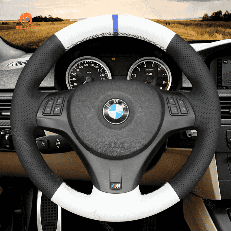 MEWANT Carbon Fiber Alcantara Car Steering Wheel Cover for BMW M Sport M3 E90 E91 E92 E93 / E87 E81 E82 E88 / X1 E84 / M3 E90 E92 E93 - Alcantara, Leather, Carbon Fiber, Easy Install, Non - Slip, Best Steering Wheel Cover