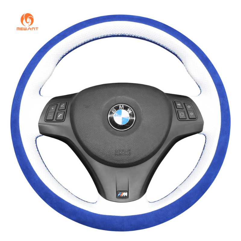 MEWANT Carbon Fiber Alcantara Car Steering Wheel Cover for BMW M Sport M3 E90 E91 E92 E93 / E87 E81 E82 E88 / X1 E84 / M3 E90 E92 E93 - Alcantara, Leather, Carbon Fiber, Easy Install, Non - Slip, Best Steering Wheel Cover