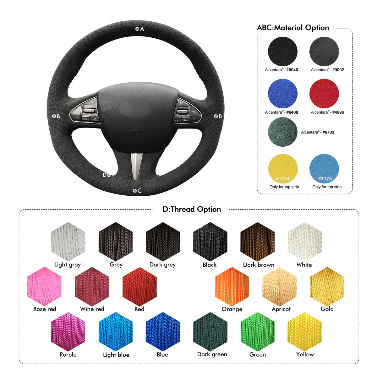 MEWANT Carbon Fiber Leather Car Steering Wheel Cover for Infiniti Q50 2014 - 2017 / QX50 2015 - 2017 - Alcantara, Leather, Carbon Fiber, Easy Install, Non - Slip, Best Steering Wheel Cover