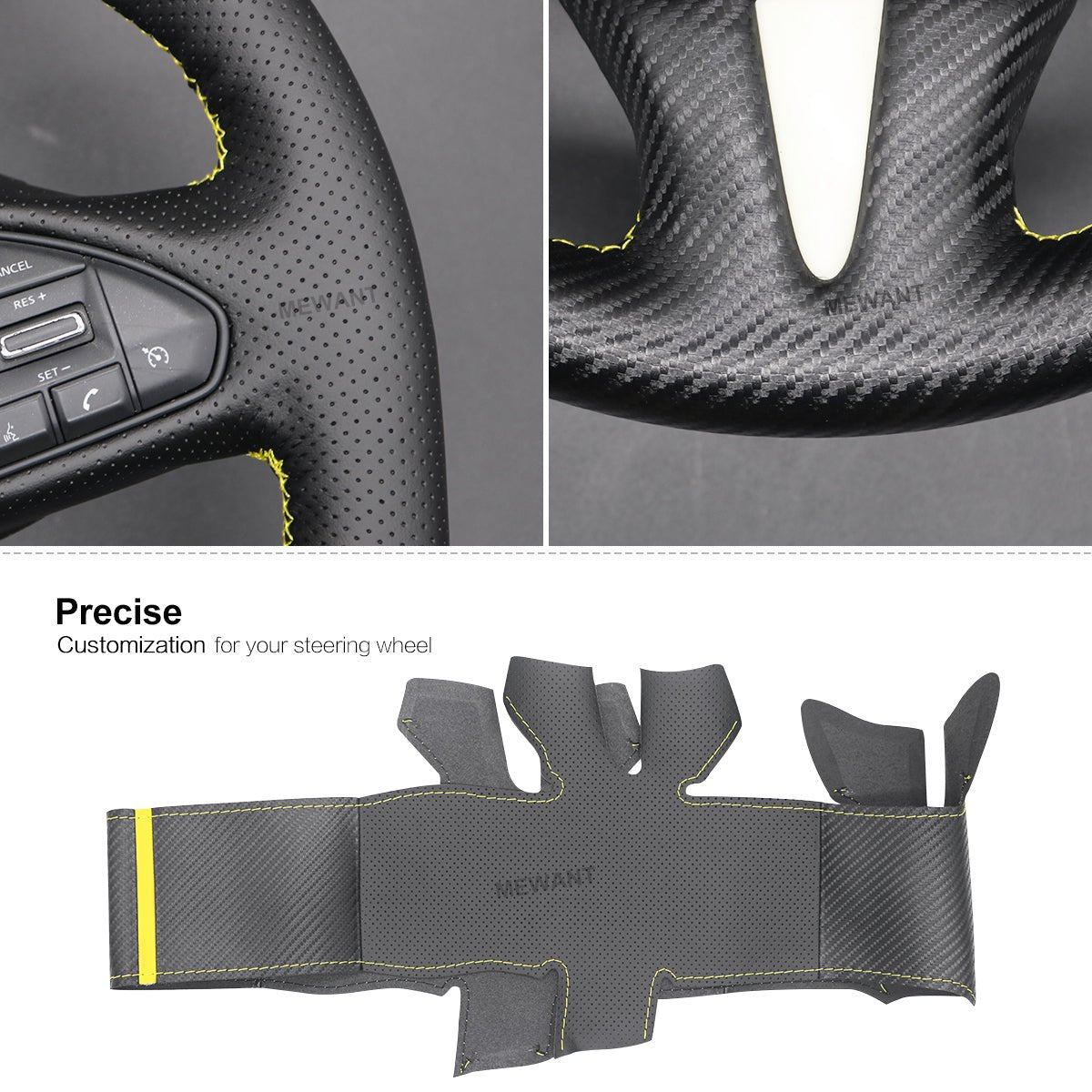 MEWANT Carbon Fiber Leather Car Steering Wheel Cover for Infiniti Q50 2014 - 2017 / QX50 2015 - 2017 - Alcantara, Leather, Carbon Fiber, Easy Install, Non - Slip, Best Steering Wheel Cover