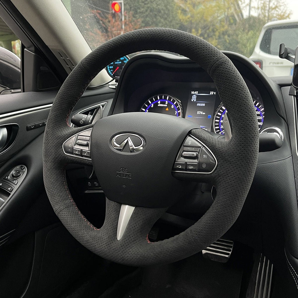 MEWANT Carbon Fiber Leather Car Steering Wheel Cover for Infiniti Q50 2014 - 2017 / QX50 2015 - 2017 - Alcantara, Leather, Carbon Fiber, Easy Install, Non - Slip, Best Steering Wheel Cover