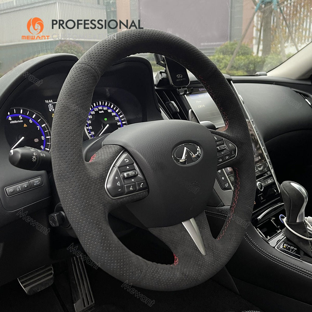 MEWANT Carbon Fiber Leather Car Steering Wheel Cover for Infiniti Q50 2014 - 2017 / QX50 2015 - 2017 - Alcantara, Leather, Carbon Fiber, Easy Install, Non - Slip, Best Steering Wheel Cover
