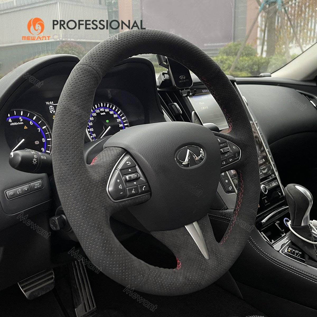 MEWANT Carbon Fiber Leather Car Steering Wheel Cover for Infiniti Q50 2014 - 2017 / QX50 2015 - 2017 - Alcantara, Leather, Carbon Fiber, Easy Install, Non - Slip, Best Steering Wheel Cover