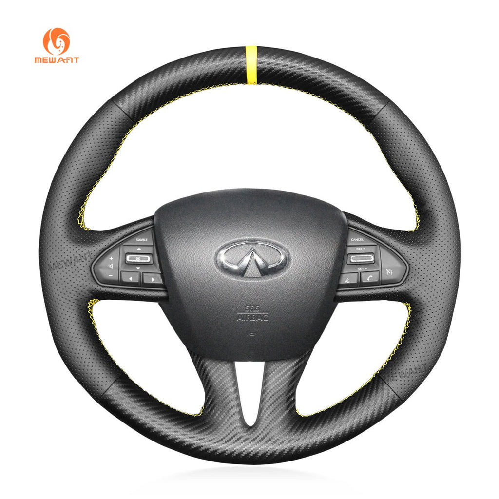 MEWANT Carbon Fiber Leather Car Steering Wheel Cover for Infiniti Q50 2014 - 2017 / QX50 2015 - 2017 - Alcantara, Leather, Carbon Fiber, Easy Install, Non - Slip, Best Steering Wheel Cover