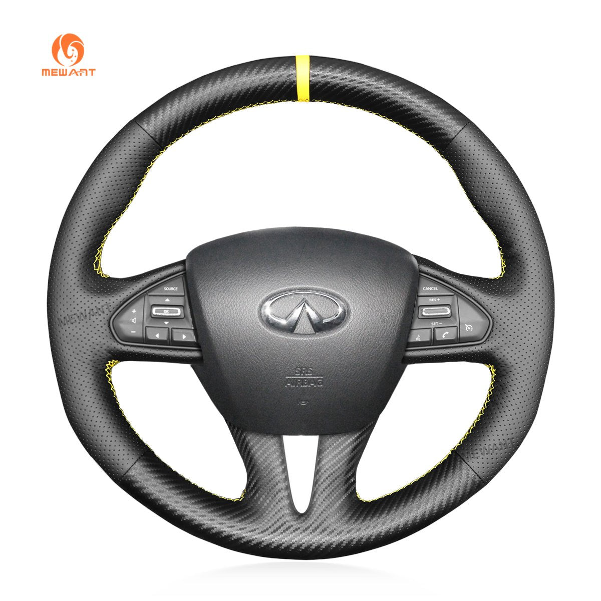 MEWANT Carbon Fiber Leather Car Steering Wheel Cover for Infiniti Q50 2014 - 2017 / QX50 2015 - 2017 - Alcantara, Leather, Carbon Fiber, Easy Install, Non - Slip, Best Steering Wheel Cover