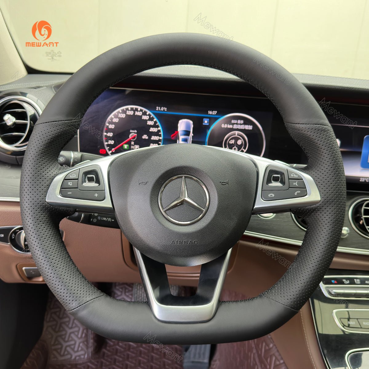MEWANT Carbon Fiber Leather Car Steering Wheel Cover for Mercedes Benz W176 W246 W205 C117 C218 X218 W213 X253 C253 - Alcantara, Leather, Carbon Fiber, Easy Install, Non - Slip, Best Steering Wheel Cover