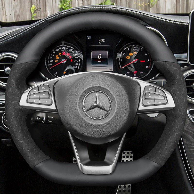 MEWANT Carbon Fiber Leather Car Steering Wheel Cover for Mercedes Benz W176 W246 W205 C117 C218 X218 W213 X253 C253 - Alcantara, Leather, Carbon Fiber, Easy Install, Non - Slip, Best Steering Wheel Cover