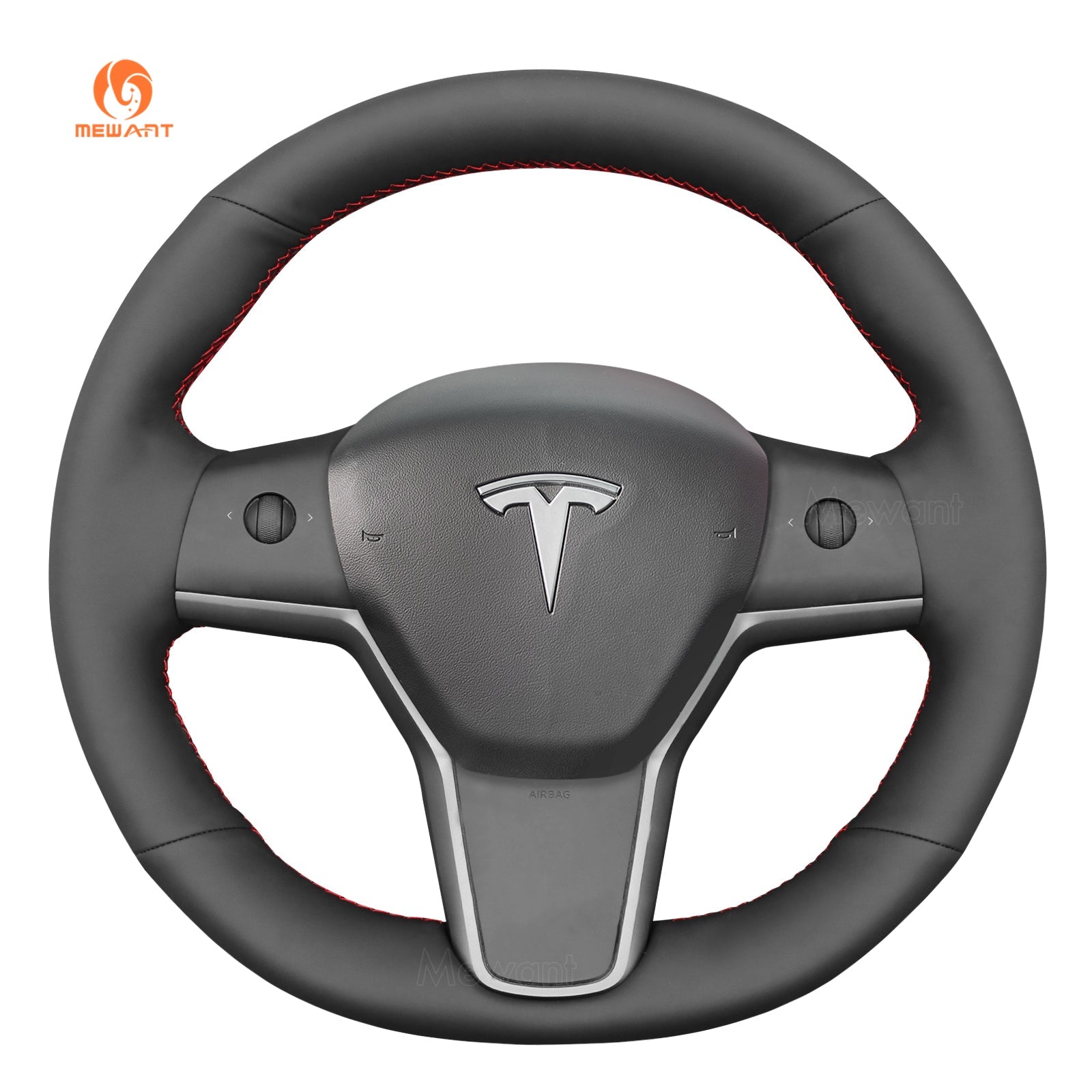 MEWANT Carbon Fiber Leather Car Steering Wheel Cover for Tesla Model 3 2017 - 2020 / Model Y 2020 - 2021 - Alcantara, Leather, Carbon Fiber, Easy Install, Non - Slip, Best Steering Wheel Cover