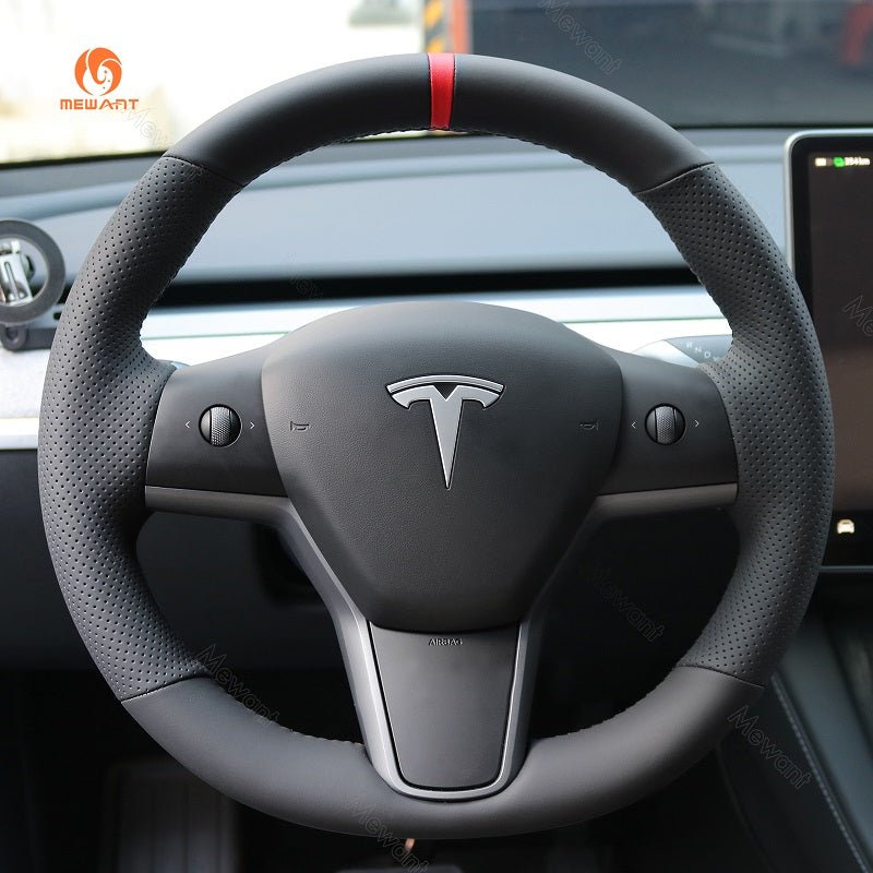 MEWANT Carbon Fiber Leather Car Steering Wheel Cover for Tesla Model 3 2017 - 2020 / Model Y 2020 - 2021 - Mewant Cover