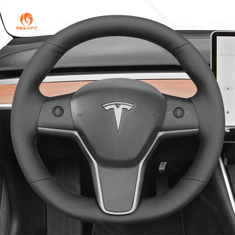 MEWANT Carbon Fiber Leather Car Steering Wheel Cover for Tesla Model 3 2017 - 2020 / Model Y 2020 - 2021 - Mewant Cover