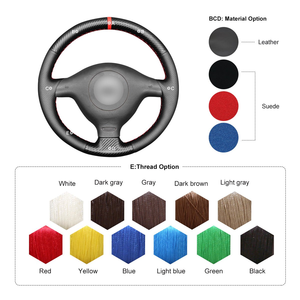 MEWANT Carbon Fiber Leather Car Steering Wheel Cover for Volkswagen VW Golf 4 Passat B5 Polo Bora Sharan for Seat Leon MK1 (1M) for Skoda Fabia 1 (6Y) - Alcantara, Leather, Carbon Fiber, Easy Install, Non - Slip, Best Steering Wheel Cover