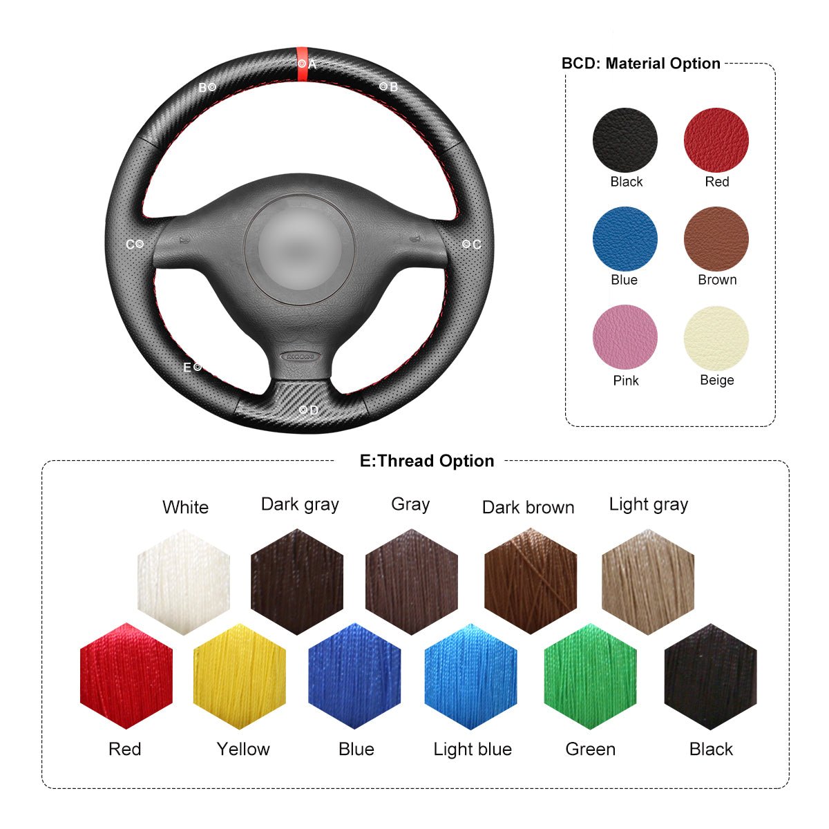 MEWANT Carbon Fiber Leather Car Steering Wheel Cover for Volkswagen VW Golf 4 Passat B5 Polo Bora Sharan for Seat Leon MK1 (1M) for Skoda Fabia 1 (6Y) - Alcantara, Leather, Carbon Fiber, Easy Install, Non - Slip, Best Steering Wheel Cover