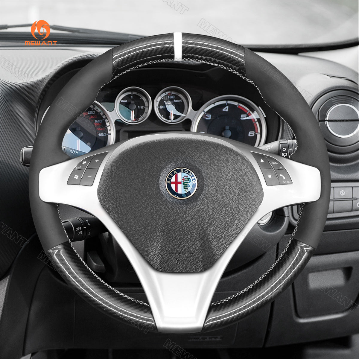 MEWANT Carbon Fiber Suede Athsuede Car Steering Wheel Cover for Alfa Romeo Giulietta 2010 - 2014 / MiTo 2008 - 2015 - Mewant Cover