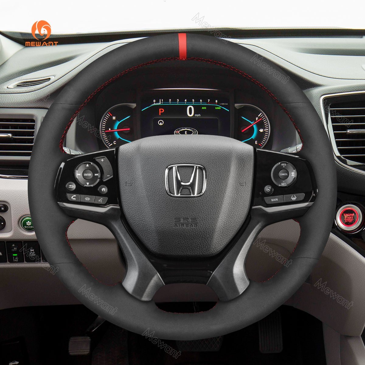 MEWANT Carbon Fiber Suede Car Steering Wheel Cover for Honda Pilot Passport Odyssey - Alcantara, Leather, Carbon Fiber, Easy Install, Non - Slip, Best Steering Wheel Cover