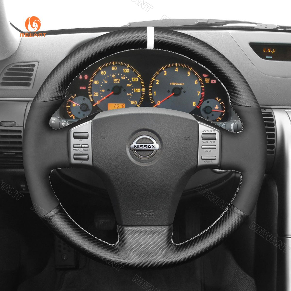 MEWANT Carbon Fiber Suede Car Steering Wheel Cover for Infiniti G35 2003 - 2006 / for Nissan Skyline V35 2003 - 2006 - Alcantara, Leather, Carbon Fiber, Easy Install, Non - Slip, Best Steering Wheel Cover
