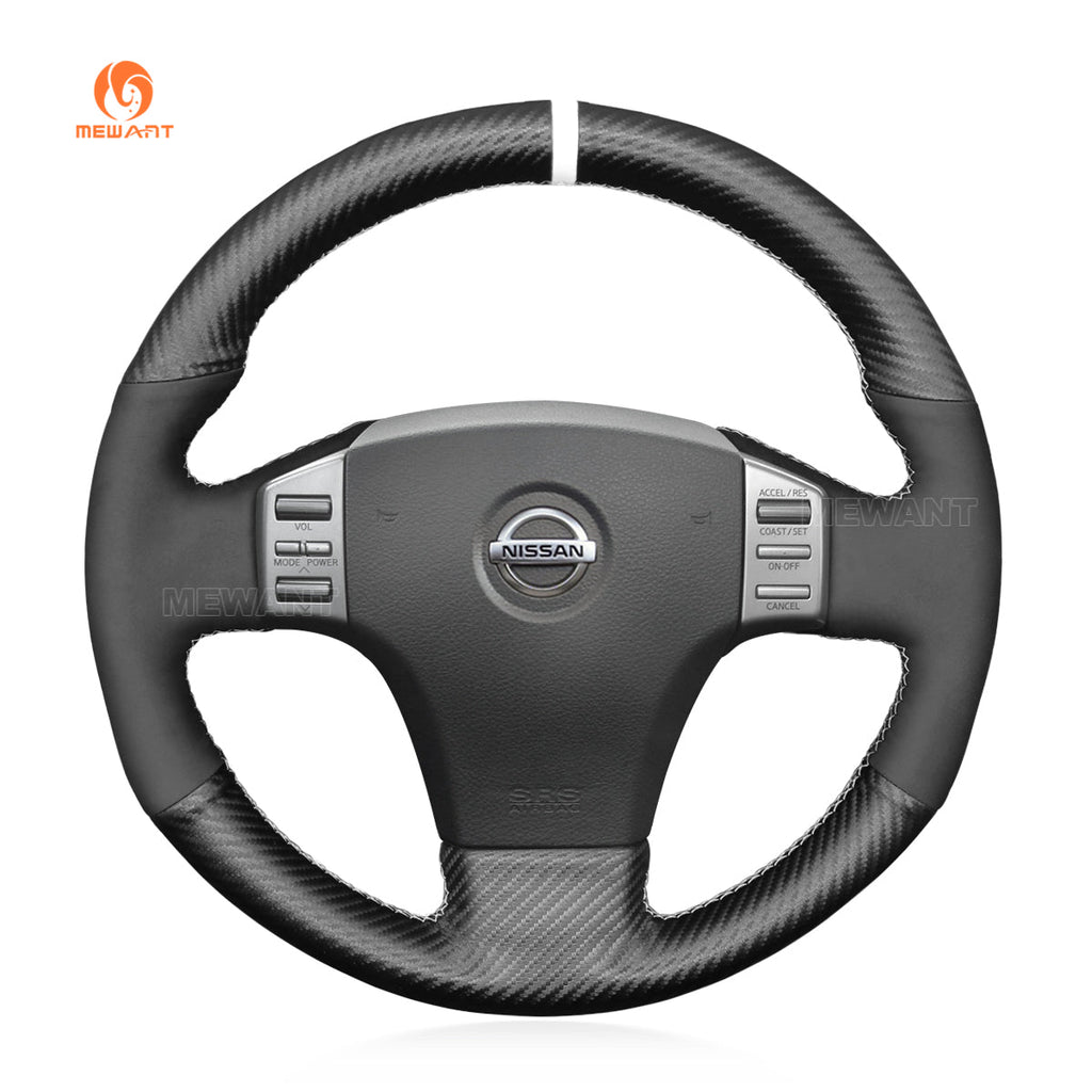 MEWANT Carbon Fiber Suede Car Steering Wheel Cover for Infiniti G35 2003 - 2006 / for Nissan Skyline V35 2003 - 2006 - Alcantara, Leather, Carbon Fiber, Easy Install, Non - Slip, Best Steering Wheel Cover