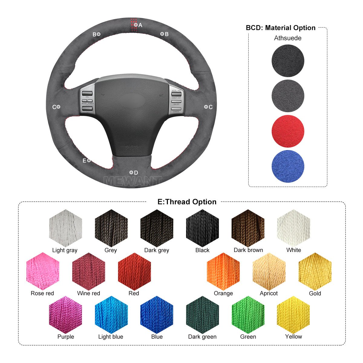 MEWANT Carbon Fiber Suede Car Steering Wheel Cover for Infiniti G35 2003 - 2006 / for Nissan Skyline V35 2003 - 2006 - Alcantara, Leather, Carbon Fiber, Easy Install, Non - Slip, Best Steering Wheel Cover
