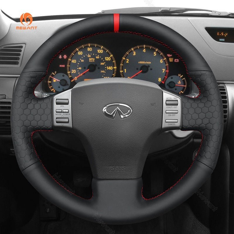 MEWANT Carbon Fiber Suede Car Steering Wheel Cover for Infiniti G35 2003 - 2006 / for Nissan Skyline V35 2003 - 2006 - Alcantara, Leather, Carbon Fiber, Easy Install, Non - Slip, Best Steering Wheel Cover