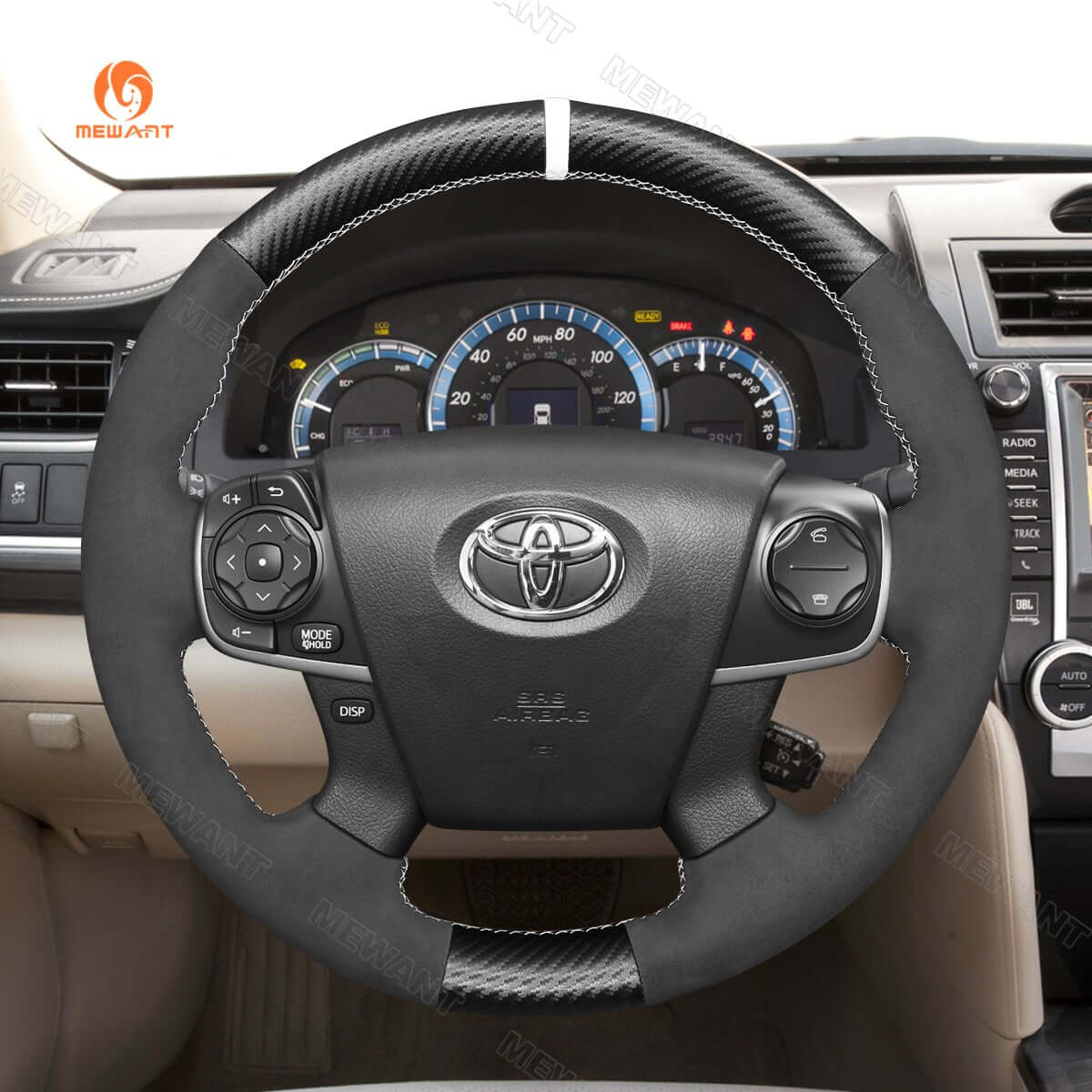 MEWANT Carbon Fiber Suede Car Steering Wheel Cover for Toyota Camry 2017 - 2021 / Corolla 2018 - 2021 / RAV4 2018 - 2021 - Alcantara, Leather, Carbon Fiber, Easy Install, Non - Slip, Best Steering Wheel Cover