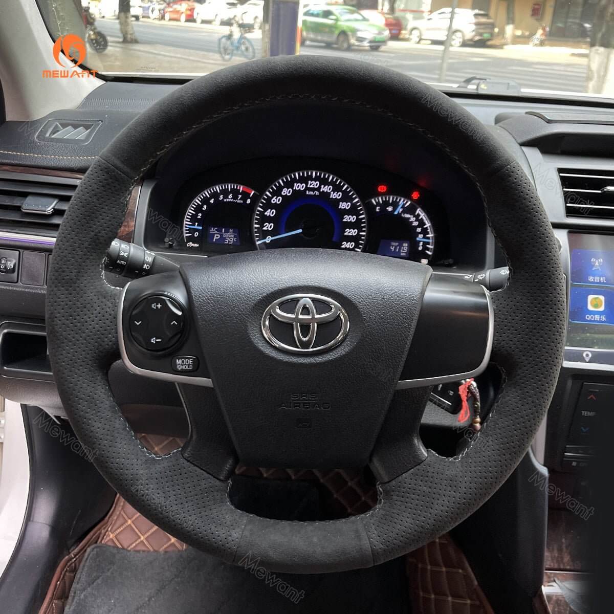MEWANT Carbon Fiber Suede Car Steering Wheel Cover for Toyota Camry 2017 - 2021 / Corolla 2018 - 2021 / RAV4 2018 - 2021 - Alcantara, Leather, Carbon Fiber, Easy Install, Non - Slip, Best Steering Wheel Cover