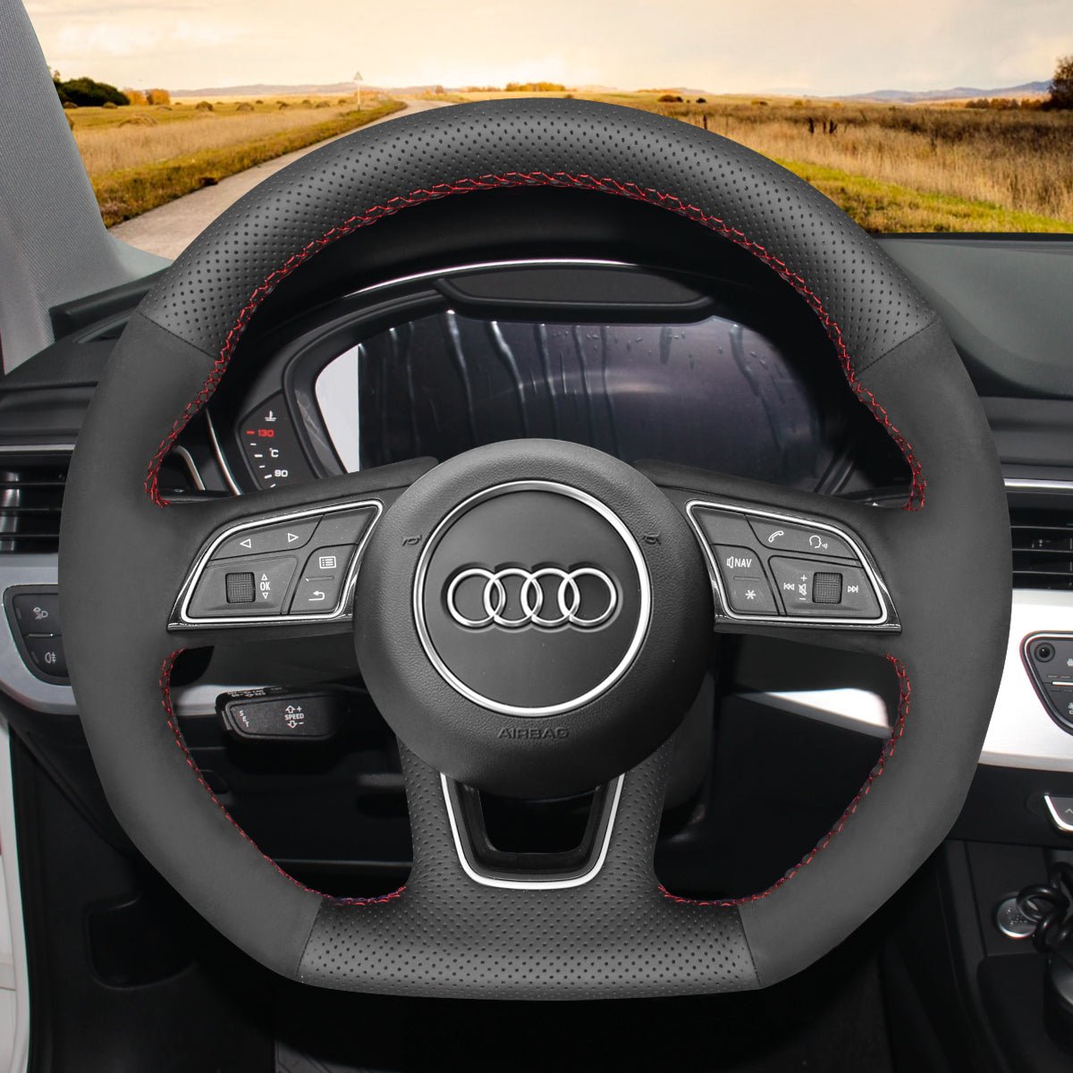 MEWANT Dark Grey Alcantara Car Steering Wheel Cover for Audi A3 A5 RS 3 RS 5 S3 S4 S5 - Mewant Cover