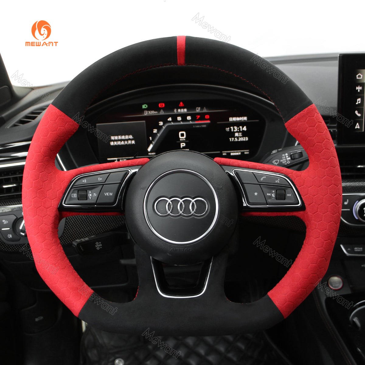 MEWANT Dark Grey Alcantara Car Steering Wheel Cover for Audi A3 A5 RS 3 RS 5 S3 S4 S5 - Mewant Cover