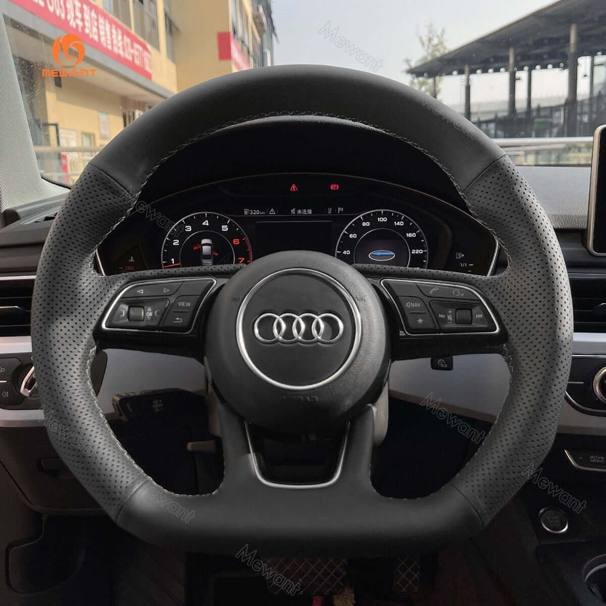 MEWANT Dark Grey Alcantara Car Steering Wheel Cover for Audi A3 A5 RS 3 RS 5 S3 S4 S5 2017 - 2019 - Alcantara, Leather, Carbon Fiber, Easy Install, Non - Slip, Best Steering Wheel Cover