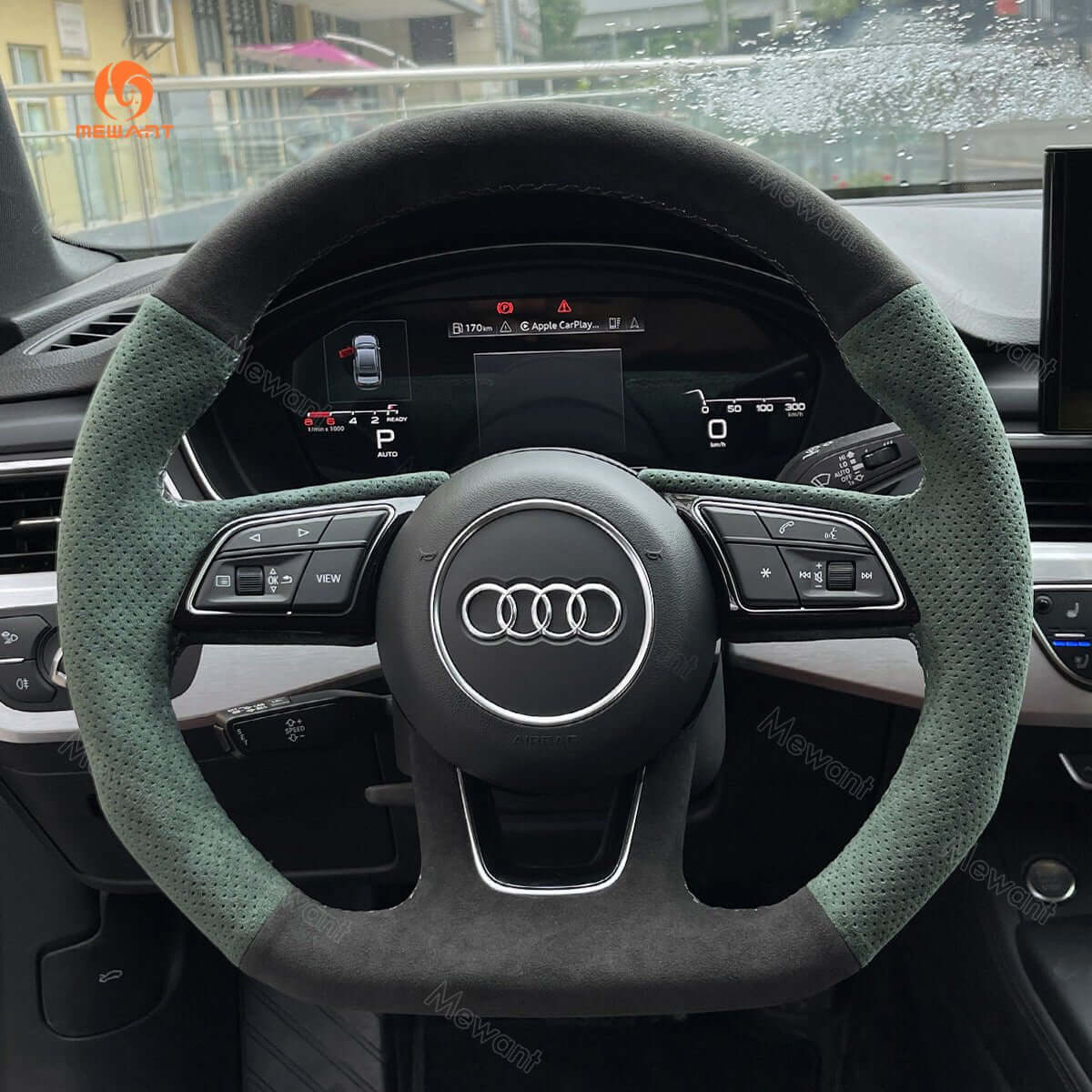MEWANT Dark Grey Alcantara Car Steering Wheel Cover for Audi A3 A5 RS 3 RS 5 S3 S4 S5 2017 - 2019 - Alcantara, Leather, Carbon Fiber, Easy Install, Non - Slip, Best Steering Wheel Cover