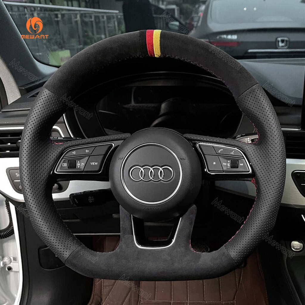 MEWANT Dark Grey Alcantara Car Steering Wheel Cover for Audi A3 A5 RS 3 RS 5 S3 S4 S5 2017 - 2019 - Alcantara, Leather, Carbon Fiber, Easy Install, Non - Slip, Best Steering Wheel Cover