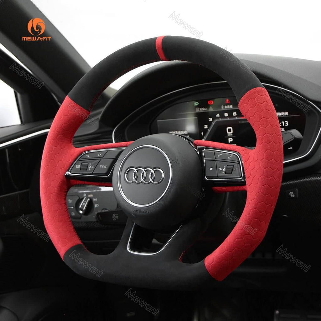MEWANT Dark Grey Alcantara Car Steering Wheel Cover for Audi A3 A5 RS 3 RS 5 S3 S4 S5 2017 - 2019 - Alcantara, Leather, Carbon Fiber, Easy Install, Non - Slip, Best Steering Wheel Cover