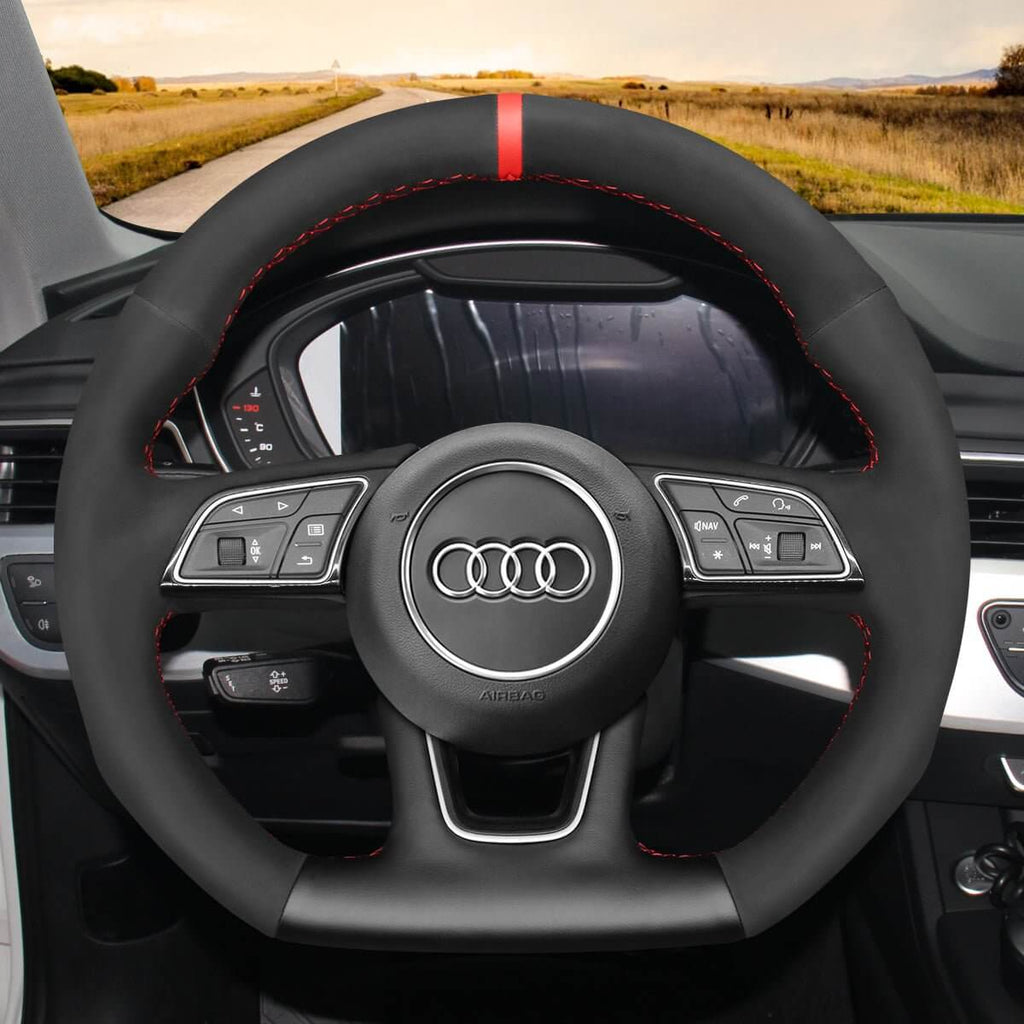 MEWANT Dark Grey Alcantara Car Steering Wheel Cover for Audi A3 A5 RS 3 RS 5 S3 S4 S5 2017 - 2019 - Alcantara, Leather, Carbon Fiber, Easy Install, Non - Slip, Best Steering Wheel Cover