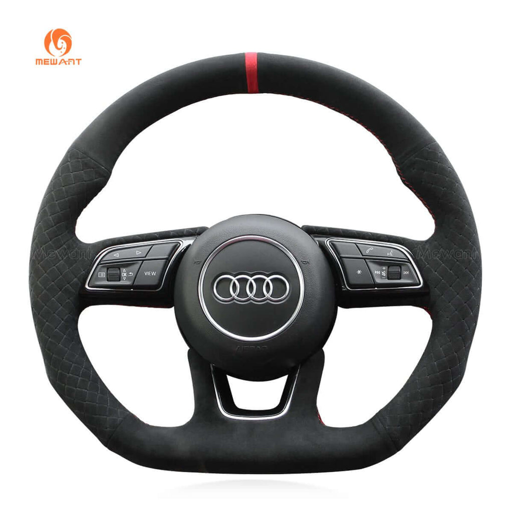 MEWANT Dark Grey Alcantara Car Steering Wheel Cover for Audi A3 A5 RS 3 RS 5 S3 S4 S5 2017 - 2019 - Alcantara, Leather, Carbon Fiber, Easy Install, Non - Slip, Best Steering Wheel Cover