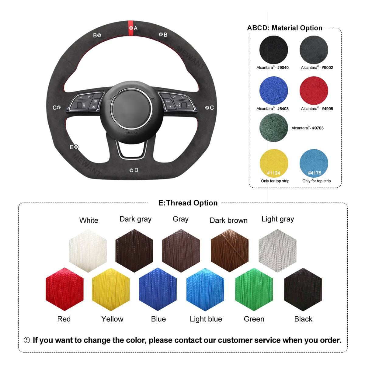 MEWANT Dark Grey Alcantara Car Steering Wheel Cover for Audi A3 A5 RS 3 RS 5 S3 S4 S5 2017 - 2019 - Alcantara, Leather, Carbon Fiber, Easy Install, Non - Slip, Best Steering Wheel Cover