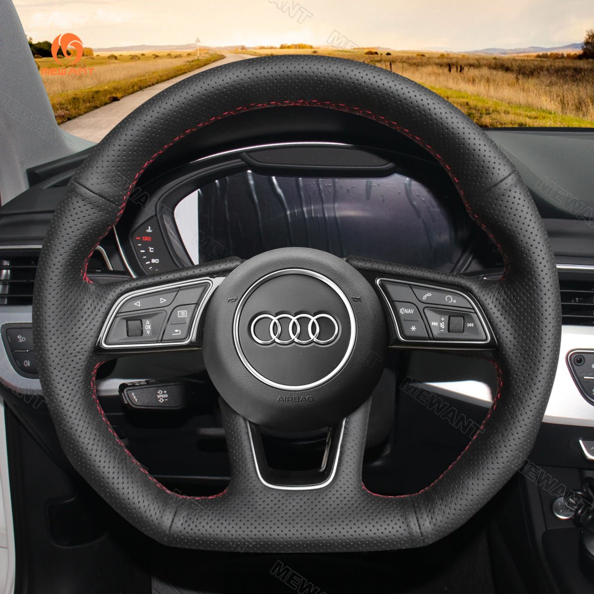 MEWANT Dark Grey Alcantara Car Steering Wheel Cover for Audi A3 A5 RS 3 RS 5 S3 S4 S5 - Mewant Cover