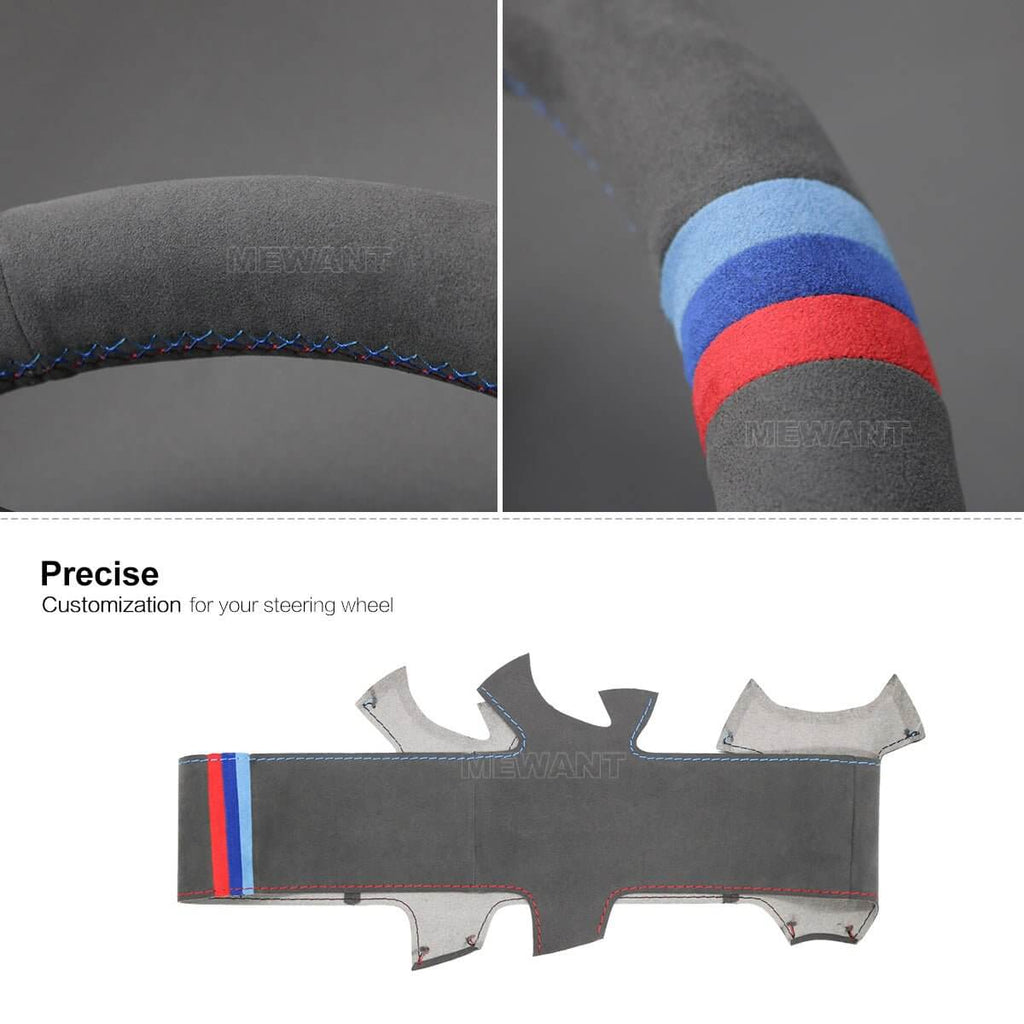 MEWANT Dark Grey Alcantara Car Steering Wheel Cover for BMW 3 Series E90 (Sedan) 2005 - 2011 / E91 (Touring) 2005 - 2011 X1 E84 2009 - 2015 - Alcantara, Leather, Carbon Fiber, Easy Install, Non - Slip, Best Steering Wheel Cover