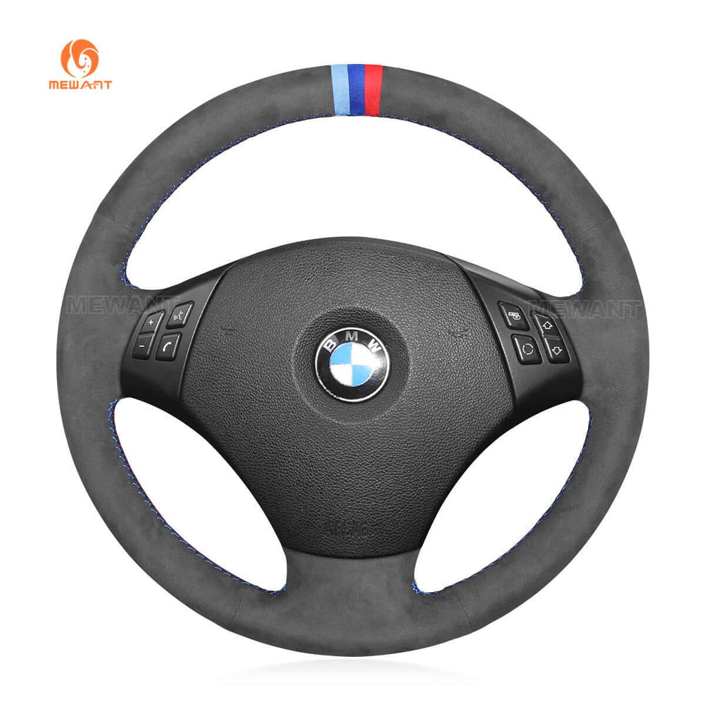 MEWANT Dark Grey Alcantara Car Steering Wheel Cover for BMW 3 Series E90 (Sedan) 2005 - 2011 / E91 (Touring) 2005 - 2011 X1 E84 2009 - 2015 - Alcantara, Leather, Carbon Fiber, Easy Install, Non - Slip, Best Steering Wheel Cover