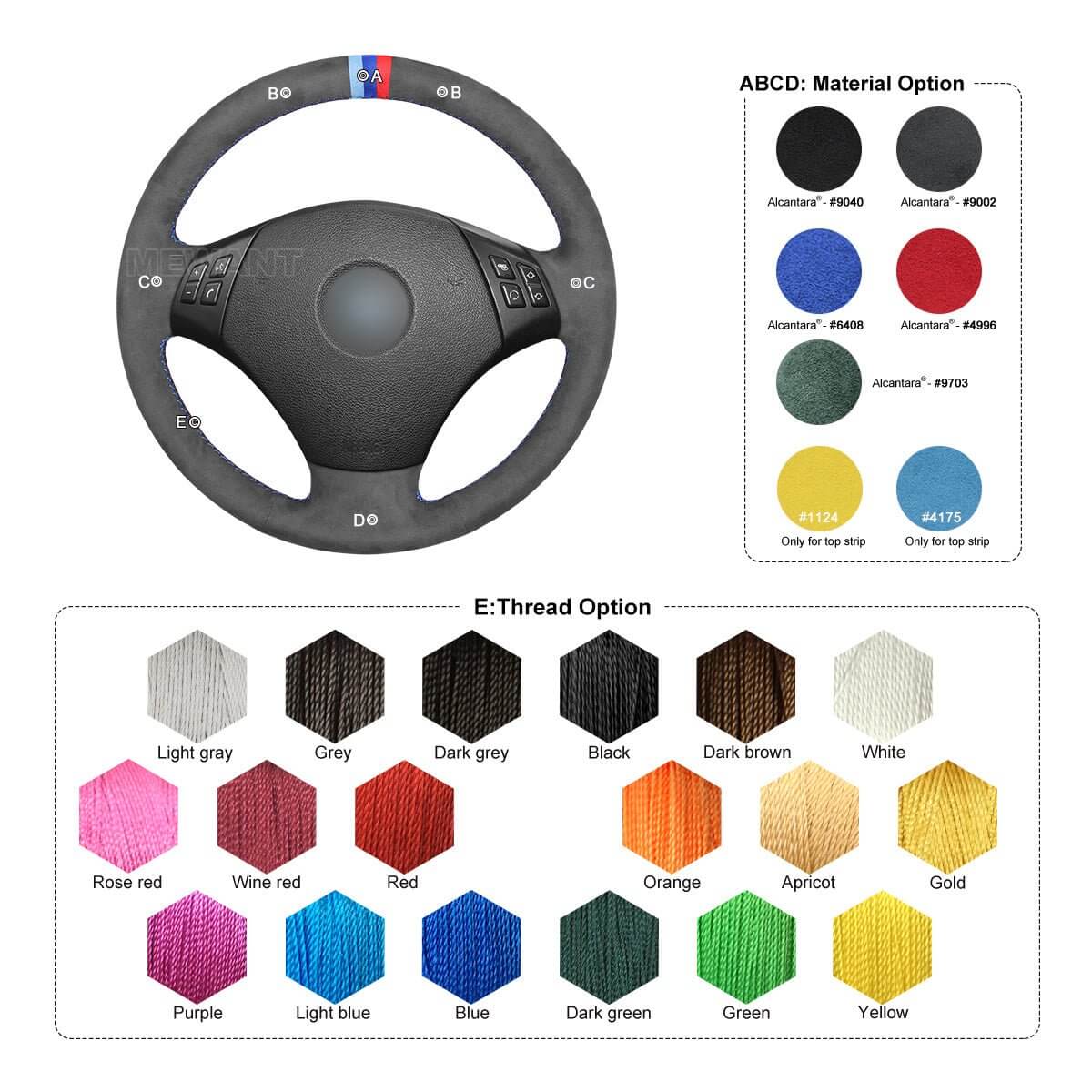 MEWANT Dark Grey Alcantara Car Steering Wheel Cover for BMW 3 Series E90 (Sedan) 2005 - 2011 / E91 (Touring) 2005 - 2011 X1 E84 2009 - 2015 - Alcantara, Leather, Carbon Fiber, Easy Install, Non - Slip, Best Steering Wheel Cover
