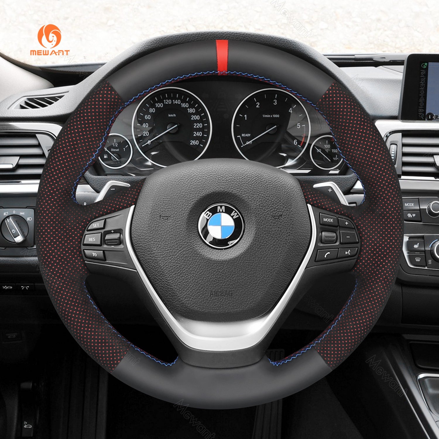 MEWANT Dark Grey Alcantara Car Steering Wheel Cover for BMW 3 Series F30 F34 F22 F23 F32 F33 F36 - Mewant Cover