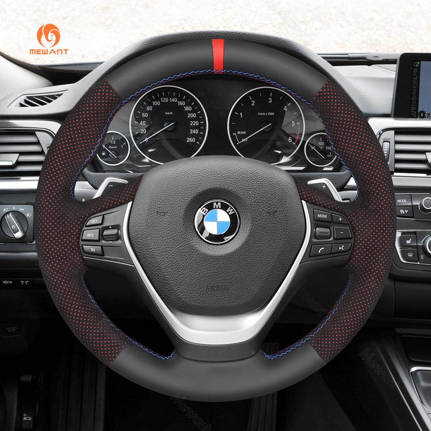 MEWANT Dark Grey Alcantara Car Steering Wheel Cover for BMW 3 Series F30 F34 F22 F23 F32 F33 F36 - Alcantara, Leather, Carbon Fiber, Easy Install, Non - Slip, Best Steering Wheel Cover
