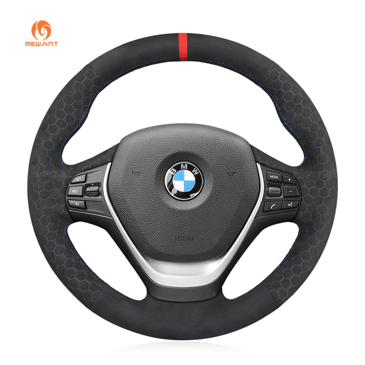 MEWANT Dark Grey Alcantara Car Steering Wheel Cover for BMW 3 Series F30 F34 F22 F23 F32 F33 F36 - Alcantara, Leather, Carbon Fiber, Easy Install, Non - Slip, Best Steering Wheel Cover