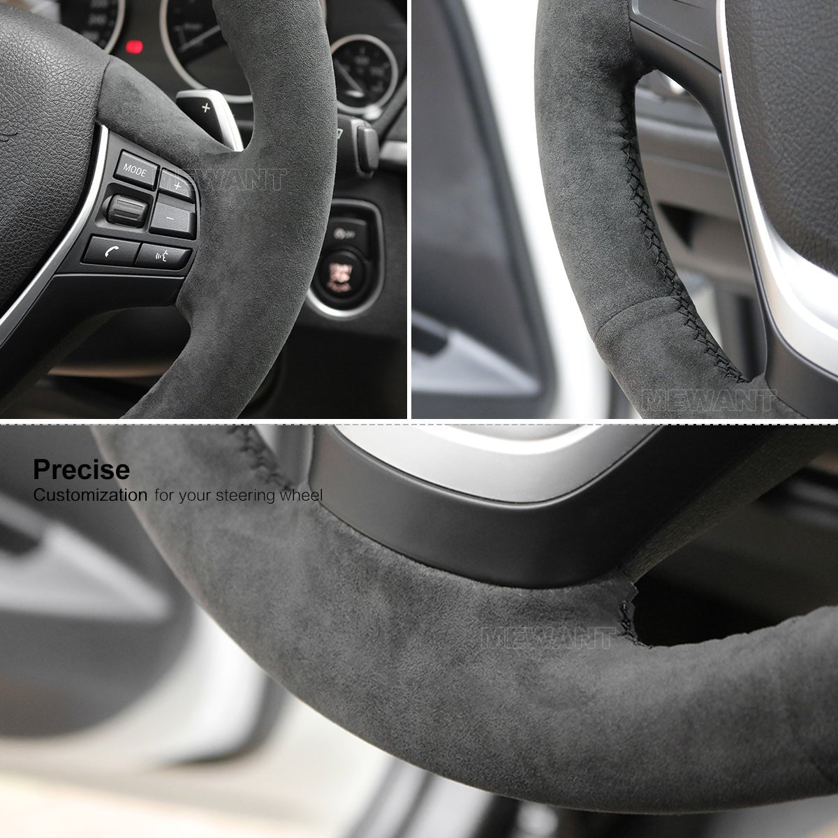 MEWANT Dark Grey Alcantara Car Steering Wheel Cover for BMW 3 Series F30 F34 F22 F23 F32 F33 F36 - Alcantara, Leather, Carbon Fiber, Easy Install, Non - Slip, Best Steering Wheel Cover