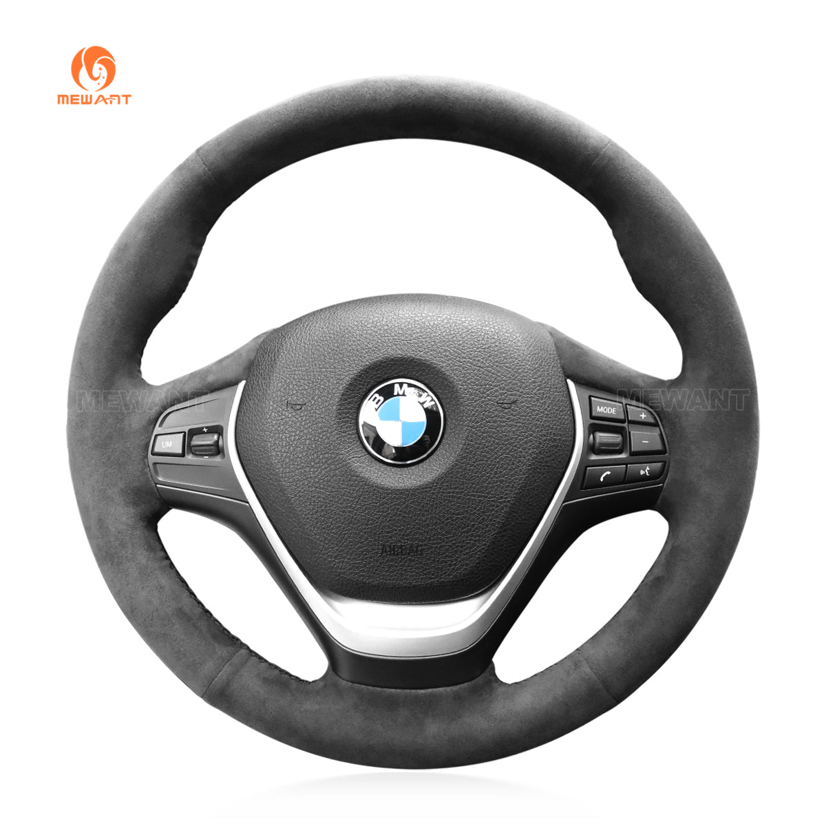 MEWANT Dark Grey Alcantara Car Steering Wheel Cover for BMW 3 Series F30 F34 F22 F23 F32 F33 F36 - Alcantara, Leather, Carbon Fiber, Easy Install, Non - Slip, Best Steering Wheel Cover