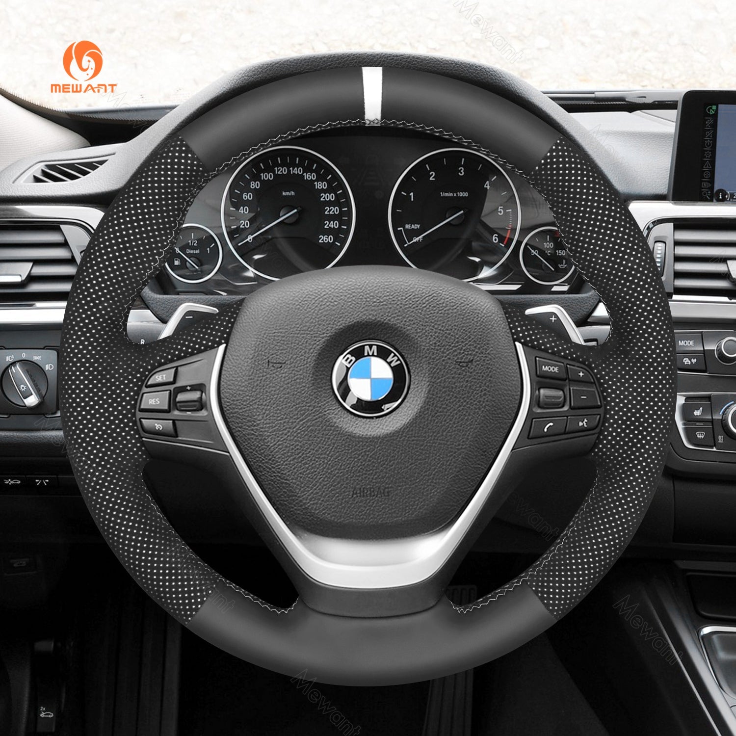 MEWANT Dark Grey Alcantara Car Steering Wheel Cover for BMW 3 Series F30 F34 F22 F23 F32 F33 F36 - Alcantara, Leather, Carbon Fiber, Easy Install, Non - Slip, Best Steering Wheel Cover