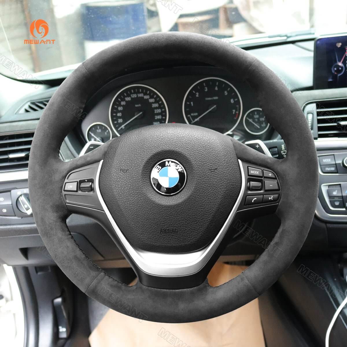 MEWANT Dark Grey Alcantara Car Steering Wheel Cover for BMW 3 Series F30 F34 F22 F23 F32 F33 F36 - Alcantara, Leather, Carbon Fiber, Easy Install, Non - Slip, Best Steering Wheel Cover
