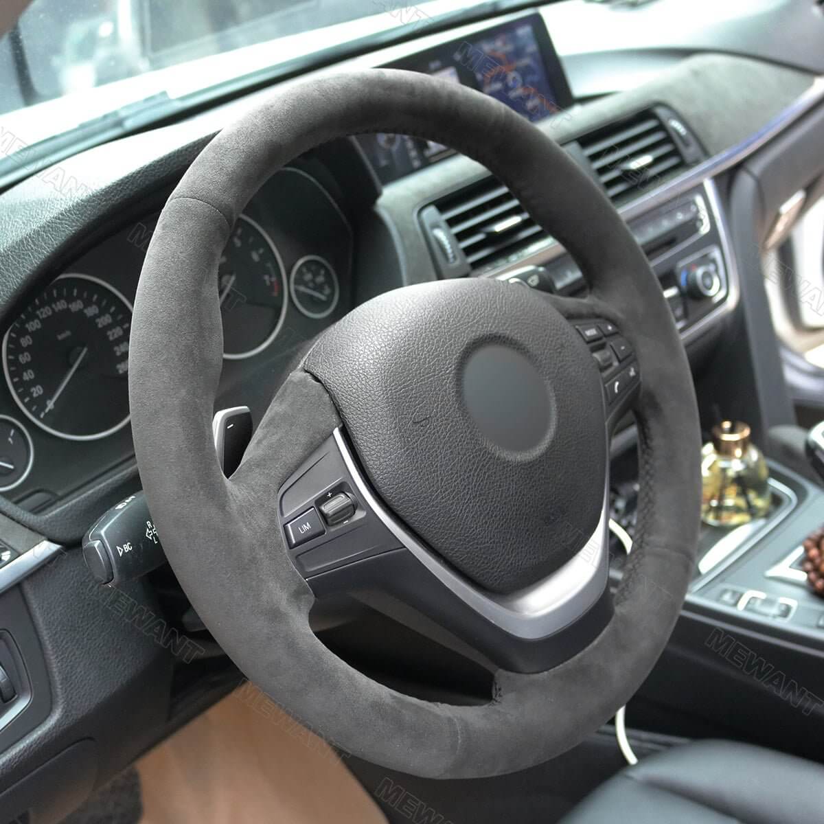 MEWANT Dark Grey Alcantara Car Steering Wheel Cover for BMW 3 Series F30 F34 F22 F23 F32 F33 F36 - Alcantara, Leather, Carbon Fiber, Easy Install, Non - Slip, Best Steering Wheel Cover