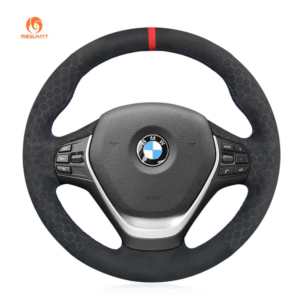 MEWANT Dark Grey Alcantara Car Steering Wheel Cover for BMW 3 Series F30 F34 F22 F23 F32 F33 F36 - Alcantara, Leather, Carbon Fiber, Easy Install, Non - Slip, Best Steering Wheel Cover