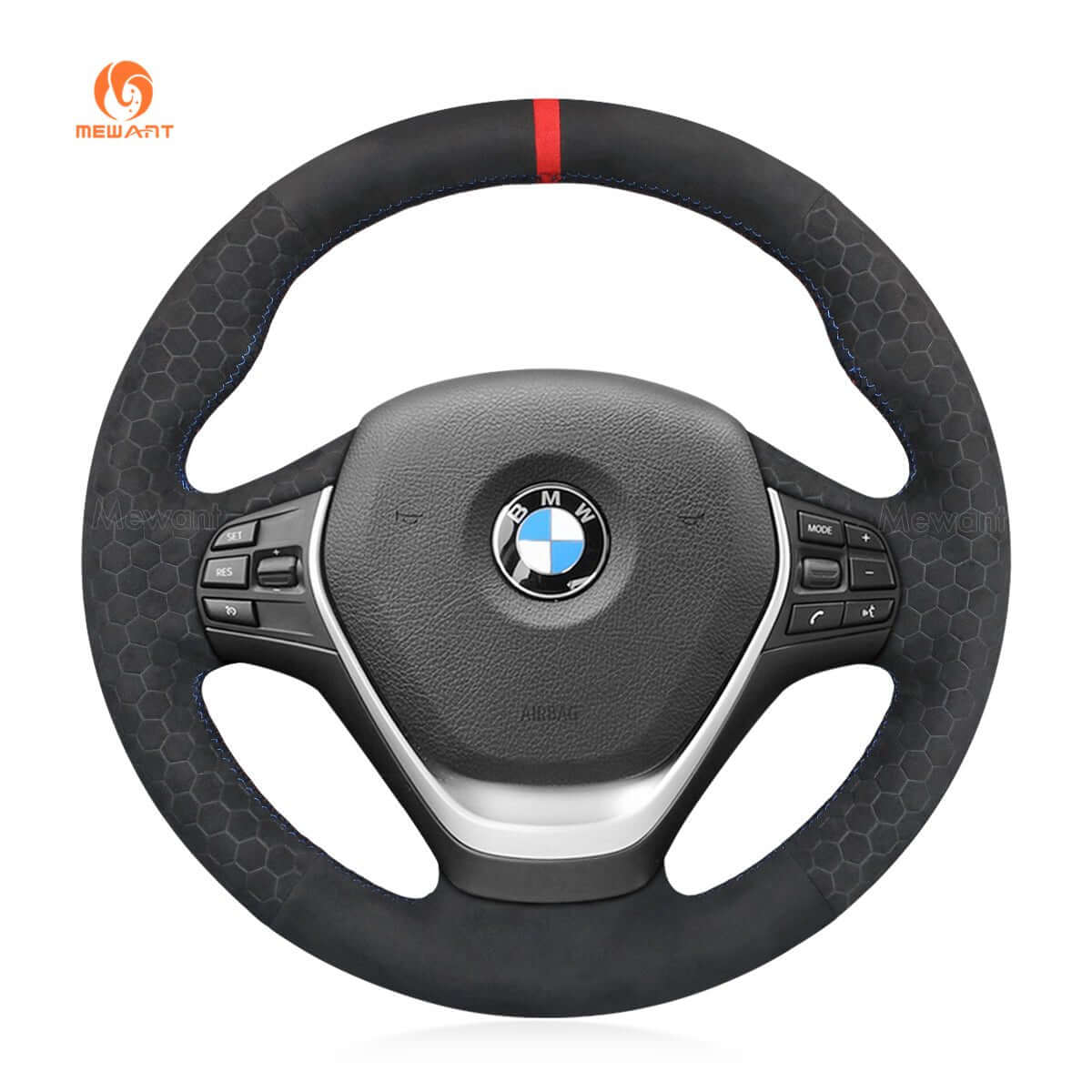 MEWANT Dark Grey Alcantara Car Steering Wheel Cover for BMW 3 Series F30 F34 F22 F23 F32 F33 F36 - Alcantara, Leather, Carbon Fiber, Easy Install, Non - Slip, Best Steering Wheel Cover